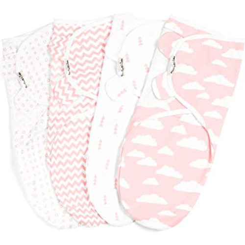 BaeBae Goods Swaddle Blanket, Adjustable Infant Baby Swaddling Wrap Set of 4, Baby Swaddling Wrap Blankets for Boys and Girls Made in Soft Cotton (0-3 Months)
