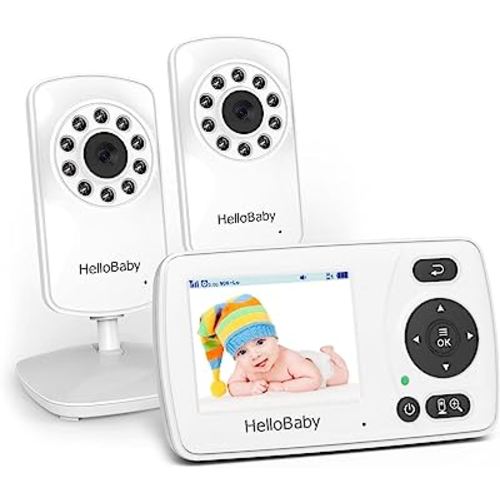 HelloBaby Monitor with 2 Cameras, 1000ft Long Range Video Baby Monitor, Baby Monitor No WiFi, Night Vision, VOX Mode-Power Saving, 2.4'' Portable Travel Screen, Baby Safety Camera, for Baby/Pet/Elder