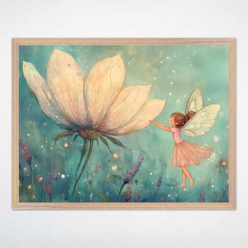 Fairy and Flower Canvas Wall Art, Whimsical Nursery Decor for Girls Room, Floral Fairy Bedroom Artwork