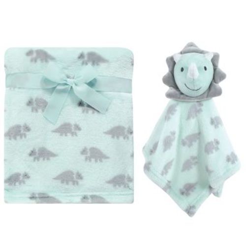 Hudson Baby Infant Boy Plush Blanket with Security Blanket Set, Triceratops, One Size