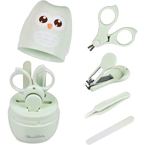Baby Nail Kit, Baby Manicure Kit and Pedicure kit with Cute Owl Shape Case. Baby Nail Clipper, Scissor, Baby Nail File & Tweezer for Newborn, Infant & Toddler, Mothers Day Gifts(Green)