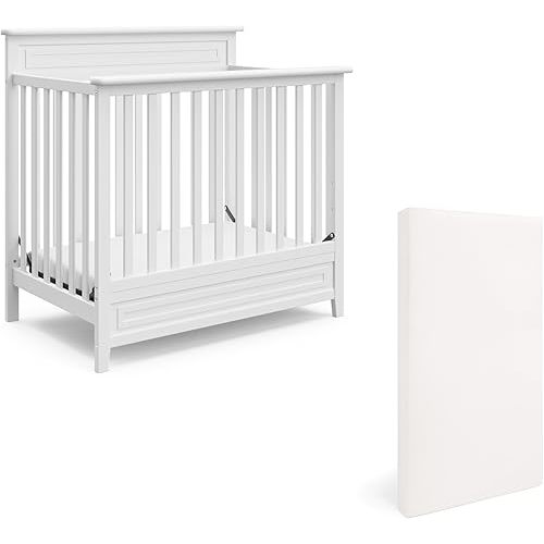 Storkcraft Petal 4-in-1 Convertible Mini Crib (White) – GREENGUARD Gold Certified, Converts to Daybed and Twin-Size Bed, Includes Bonus 2.75-inch Mini Crib Mattress, Mini Crib with Mattress Included
