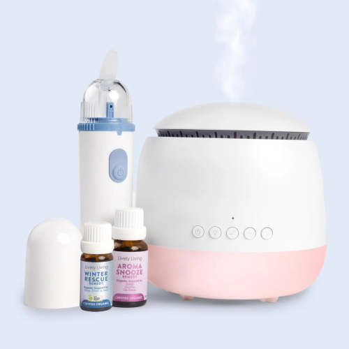 Aroma-Snooze + Nasal Aspirator USB + 2 Oils Kit WHITE Wellness Bundle