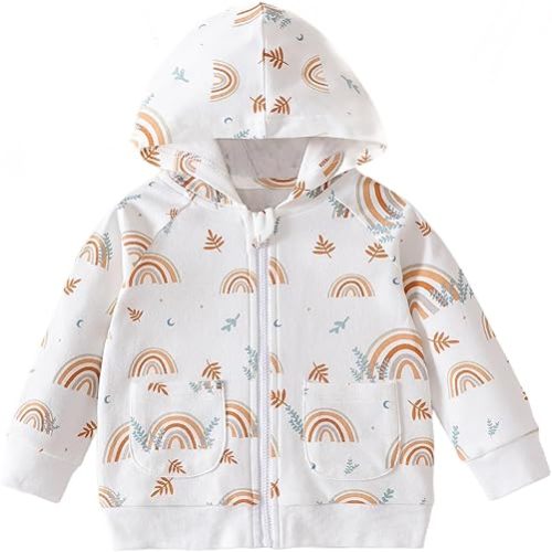 ROMPERINBOX Baby Hoodie for Boy Girl, Full Zip-up Lightweight Thin Jackets Coat Sweatshirts 0-24 Months