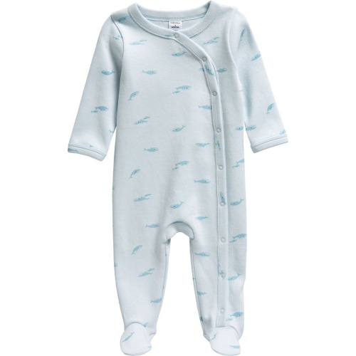 Baby Print Cotton Footie, 3M, Blue Drift Whale Friends