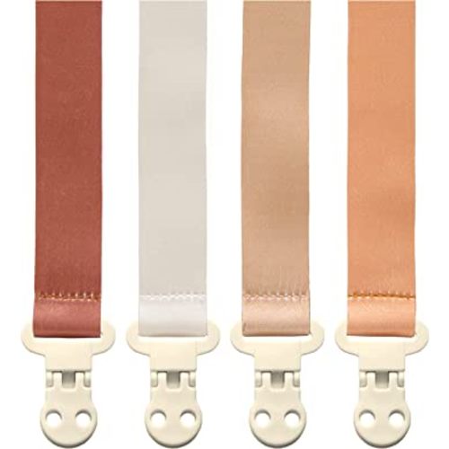 Baby Pacifier Clip Holder - Girl or Boy Unisex 4 Pack Gift Set – Boho Modern Neutral Brown Beige Solid Colors (Payton)