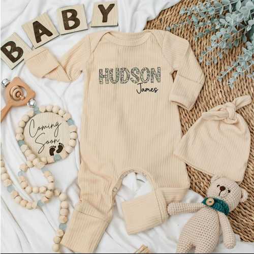Custom Name Duck Camo Themed Baby Bodysuit, Personalized Name Clothes for Newborn, Coming Soon Outfit for Baby Boys, Baby Shower Gift