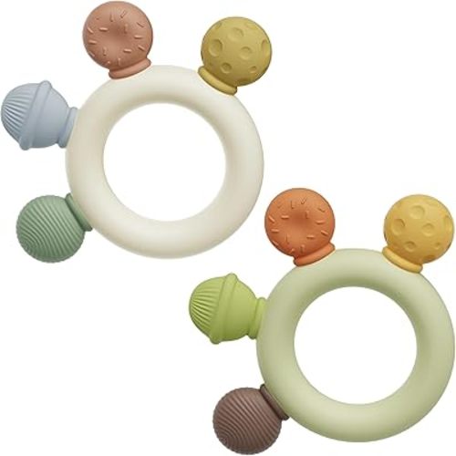 Baby Teething Toys for 0-6 Months, BPA Free Silicone Teethers 6 to 12 Months, Dessert Ring Soothing Sore Gums, Baby Chew Toys, 2 Pack