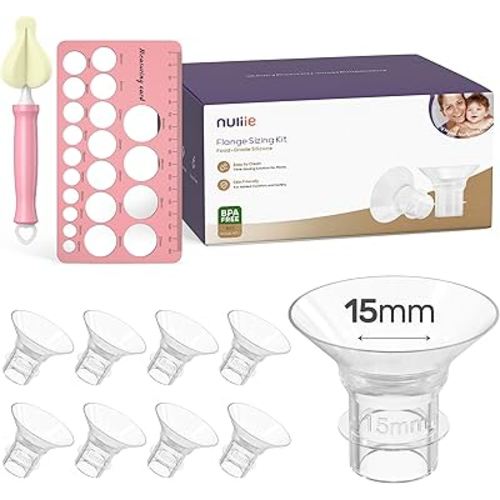Nuliie 8PCS Silicone Flanges Insert Replacement Kit, Flange Sizing Kit 15mm for 24mm Flange/Shield Breast Pumps, Pumping Essential Kit for Moms