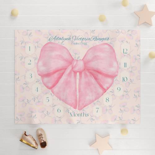 Personalized Baby Girl Milestone Blanket Girl Pink Flower Gingham Monthly Floral Month Custom Baby Shower Gift Coquette Christian baby gift