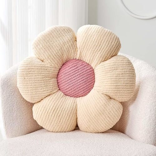 Flower Throw Pillow, Soft Ivory 19.6" Flower Pillow for Home Decor, Cute Flower Shaped Floor Pillow Aesthetic Flower Plush Decorative Pillows for Bed Sofa Couch