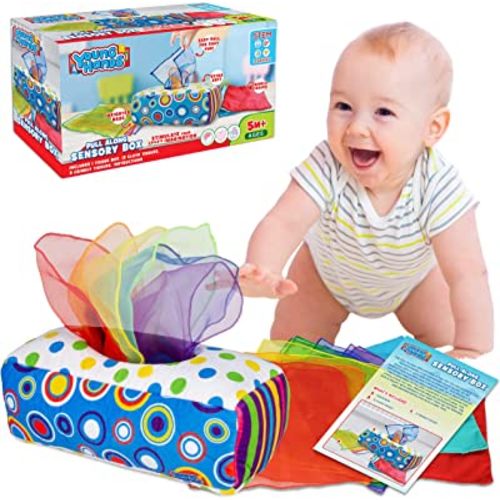 Sensory Pull Along Baby Tissue Box - Montessori Toy for Babies and Toddlers Tissue Box Learning Toys for 5 Months + STEM Educational Toys for Toddler Infant Babies (Large)