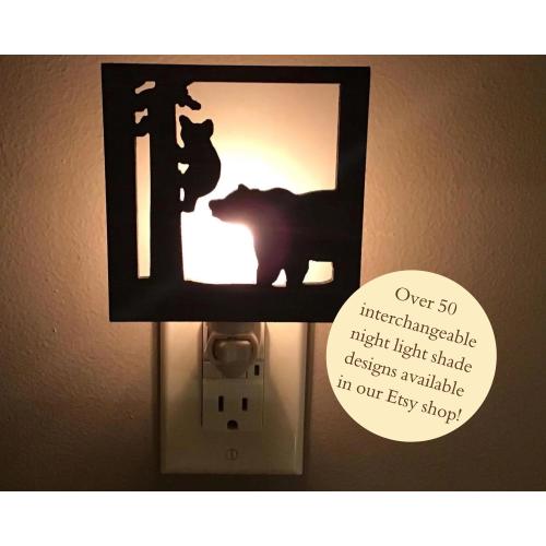 Swivel Night Light with Interchangeable Mama Bear and Cub Shade, Wildlife Decor, Lighting for Rustic Home or Cabin, Black Bear Lover Gift
