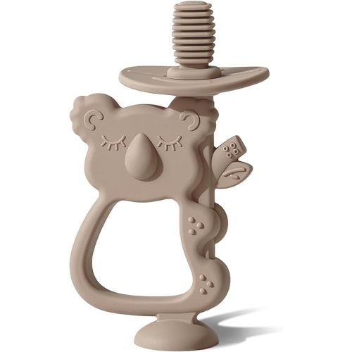 Moonkie Teething Toy, Safe & Easy to Hold BPA Free Silicone Teethers, 360° Baby Toothbrush with Suction Base, Teether Toys Best for Babies 6-12 Months (Koala Warm Taupe)