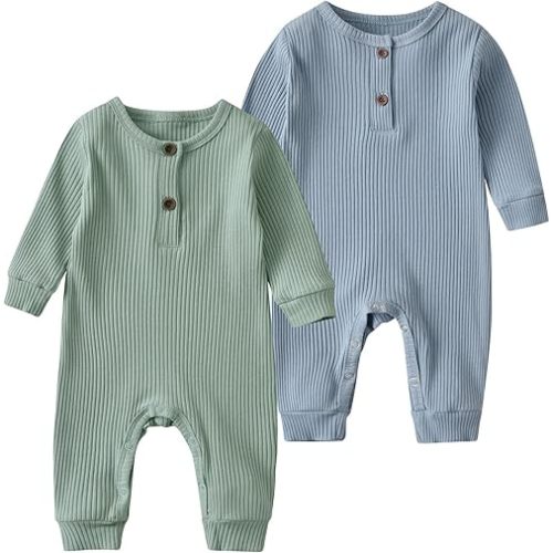 Baby Boy Girl 2 Pack Solid Romper Short/Long Sleeve One Piece Jumpsuits Clothes Sets
