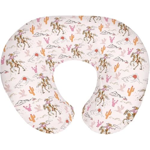 Cute Pink Cowgirl Nursing Pillow Covers for Girl Western Cowgirls Horse Cactus Mountain Sunset Nursery Slipcovers for Breastfeeding Pillows Wild West Desert Soft Stretchy Cover for Newborn Infant