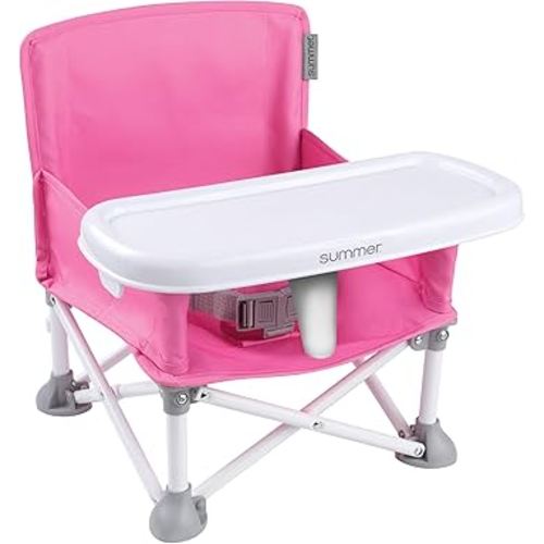 Summer by Bright Starts Pop 'N Sit Portable Booster Chair, Floor Seat, Indoor/Outdoor Use, Compact Fold, Hot Pink, 6 Mos - 3 Yrs