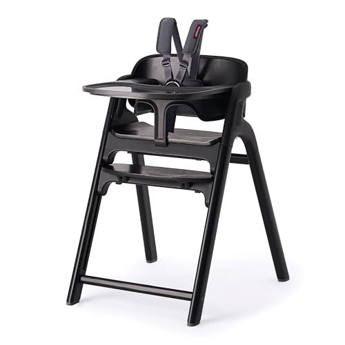 Momcozy DinerPal Wooden High Chair for Babies, Toddlers & Adults Up to 308 Lbs, Convertible Baby Highchair with Food-Grade Tray, Dishwasher-Safe, Adjustable & Ergonomic, Midnight Black
