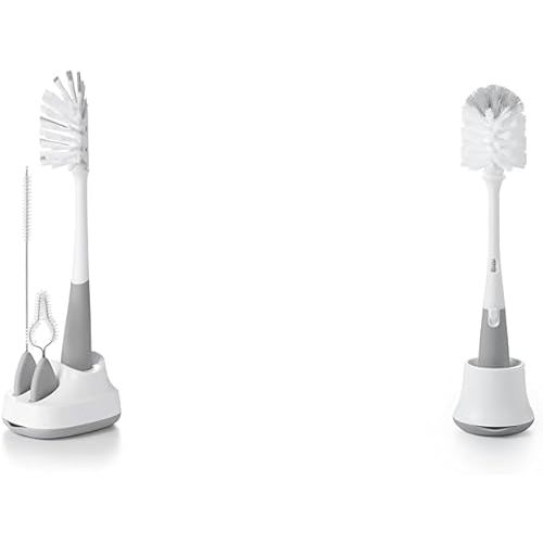 OXO Tot Water Bottle and Straw Cup Cleaning Set Brush Set - Gray & OXO Tot Bottle Brush with Nipple Cleaner and Stand - Gray