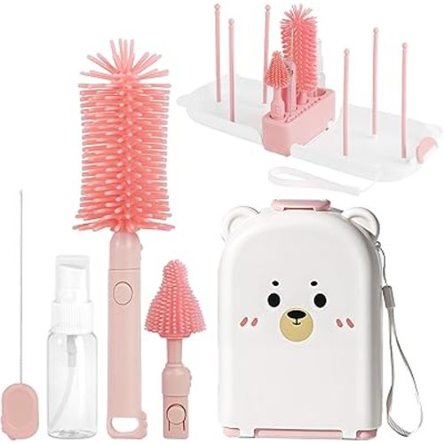 Travel Baby Bottle Cleaning Kit, Including Pacifier Cleaner and Straw Brush, Detachable Head for Easy Cleaning, Baby Travel Essential