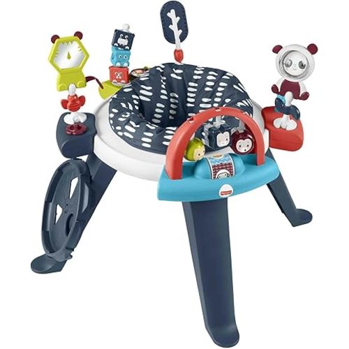 Fisher-Price 3-in-1 Spin & Sort Infant Activity Center and Toddler Play Table, Navy Dashes- Unisex