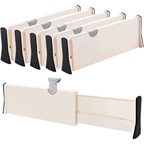 Drawer Dividers Organizer 5 Pack, Adjustable Separators 4" High Expandable from 11-17" for Bedroom, Bathroom, Closet,Clothing, Office, Kitchen Storage, Strong Secure Hold, Foam Ends, Locks in Place