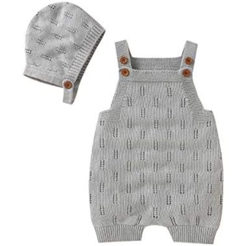 LAWKUL Baby Knit Romper Sleeveless 100% Cotton Jumpsuit with Hat Newborn Outfits Overall Bodysuit One Piece 2pcs