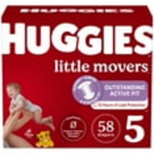 Huggies Size 5 Little Movers Baby Diapers, 58 Ct, Leak-Free, Soft & Comfortable, with DryTouch Liner