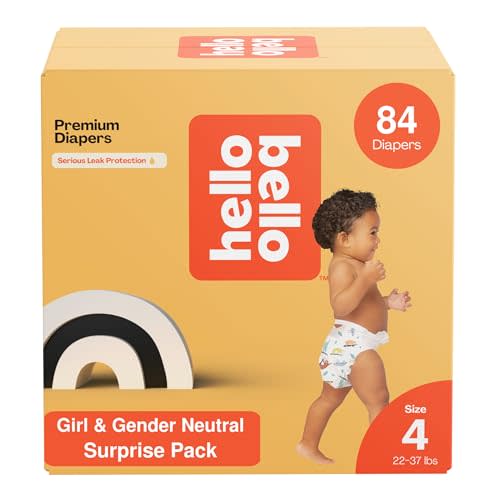 Hello Bello Premium Diapers, Size 4 (22-37 lbs) Surprise Pack for Girls, 84 Count, Hypoallergenic with Soft, Cloth-Like Feel, Girl and Gender Neutral Patterns