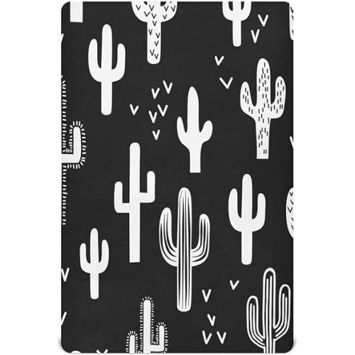 Black and White Cactus Crib Sheets - Stretchy Fitted Crib Sheets for Boys Girls, Unisex Cozy Baby Crib Sheet 28 x 52 x 9 Inches