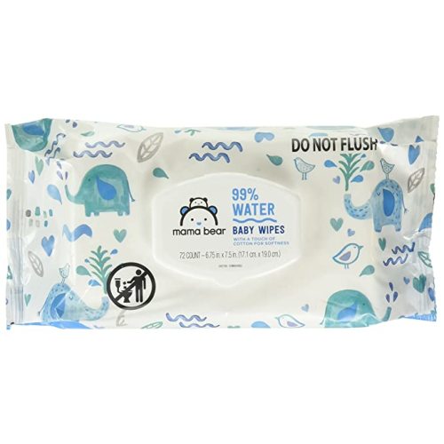 Amazon Brand - Mama Bear 99% Water Baby Wipes, Hypoallergenic, Fragrance Free,72 Count (Pack of 6)
