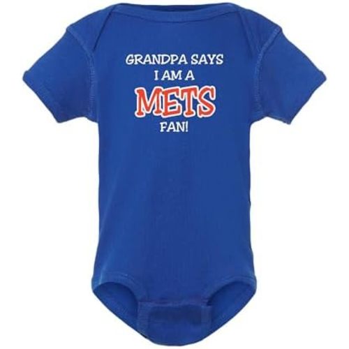 Curiositees My Dad/Grandpa/Uncle Says I am a Mets Fan Baby Boy Bodysuit Outfit - Royal