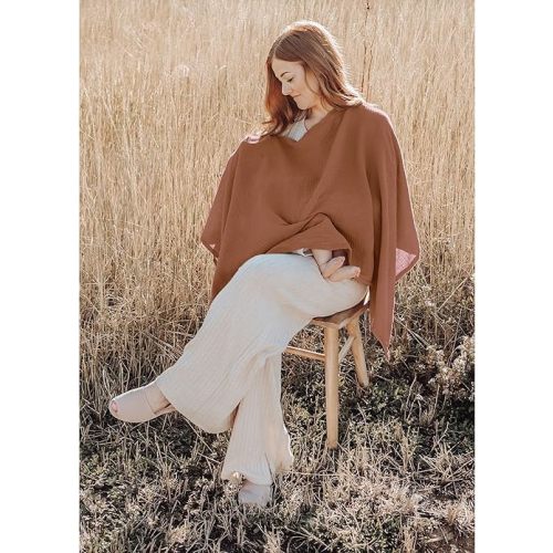 Konssy Muslin Nursing Cover for Breastfeeding, 360° Full Privacy Breathable 100% Cotton Breastfeeding Cover, Multi-use Carseat Canopy(Chestnut)