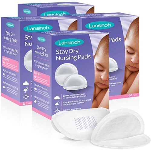 Lansinoh Stay Dry Disposable Nursing Pads for Breastfeeding, 240 Count - 60 Count (Pack of 4)