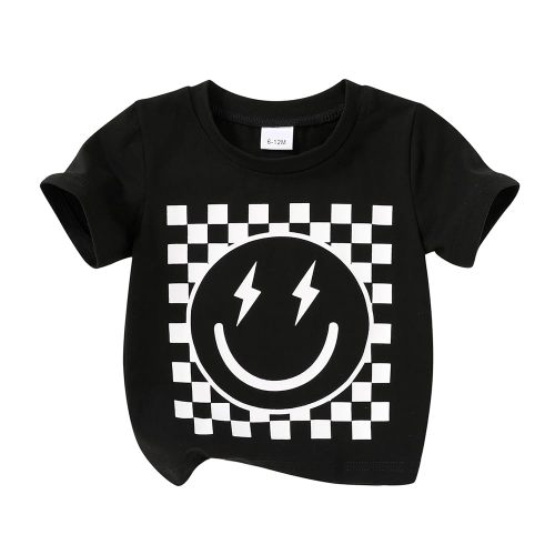 Happy Town Toddler Clothes Baby Boy Girl Smiley Face Shirt Short Sleeve T-Shirt Tee Summer Tops Outfits