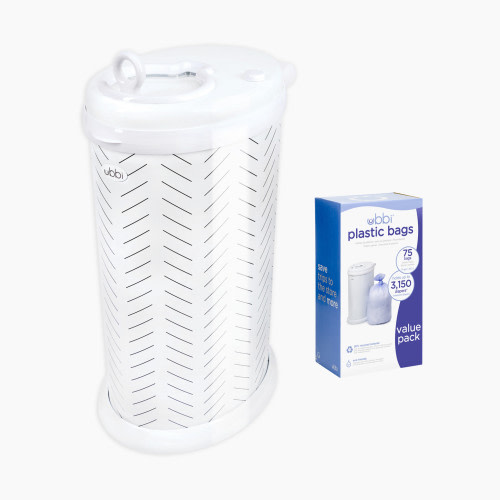 Ubbi Ubbi x Babylist Steel Diaper Pail - Herringbone, Diaper Pail + 75 Count Refill Bags