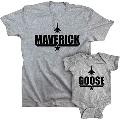 Maverick Goose Father Son Matching Shirt and Baby Romper Grey