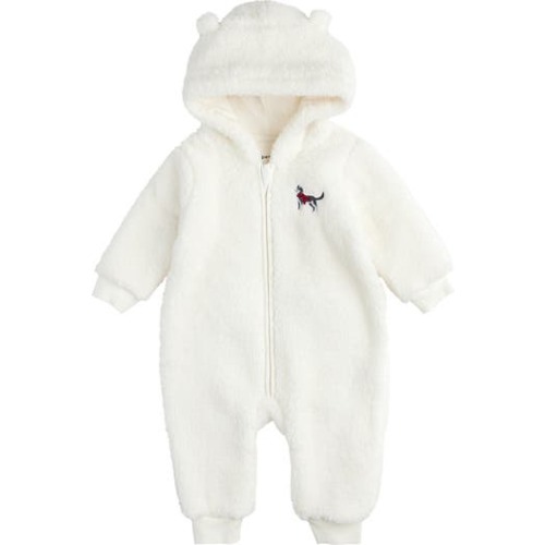 Husky Pup Appliqué Hooded Fleece Romper, 3M