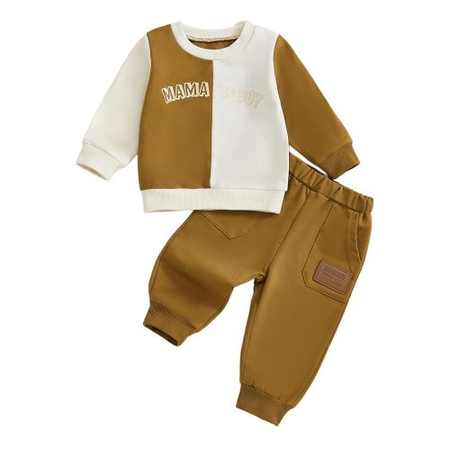 Kupretty Toddler Baby Boy Fall Winter Clothes Color Block Long Sleeve Sweatshirt Pullover Tops + Joggers Pants Outfit Set