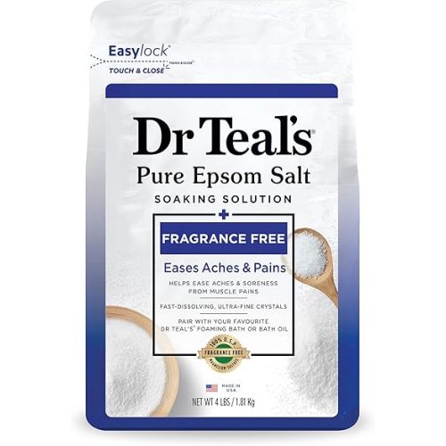 Dr Teal's Pure Epsom Magnesium Salt Soak, Fragrance-Free, 4 lbs