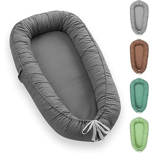 Baby Lounger for Newborn, Baby Lounger for 0-24 Months, Breathable and 100% Cotton Baby Nest Co Sleeper for Baby in Bed, Adjustable Portable Infant Lounger Baby Floor Seat for Home and Travel