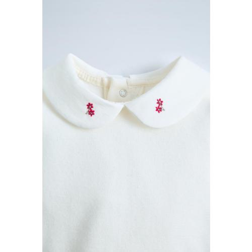 FLORAL EMBROIDERED PETER PAN COLLAR BODYSUIT - Oyster-white | ZARA United States