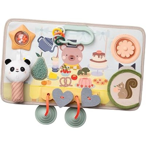Taf Toys Play Station - 6 Months & up Multi-Sensory Montessori Busy Board for 1 Year Old - 12 Engaging Features: Silicone Pop Up, Peek-A-Boo, Mirror - Baby Busy Board - Travel Toys for Toddler 1-3