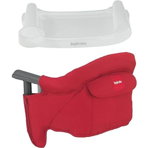 Inglesina - Fast Table Chair with Fast Tray: Hook On Portable High Chair for Babies and Toddlers, Damage Free Travel Booster Seat for Restaurant Use - Includes Snap On Tray, Red