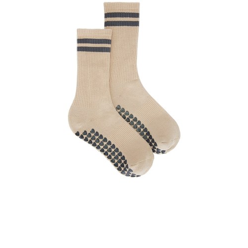 Striped Tube Grip Sock - Beige