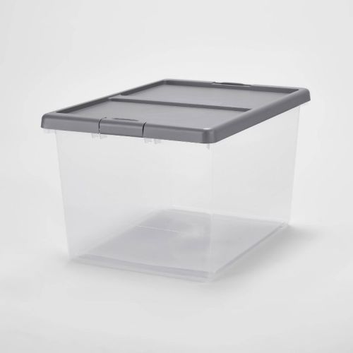Large Latching Clear Storage Box - Brightroom™: Stackable Utility Tote With Built-in Handles, 69l Capacity