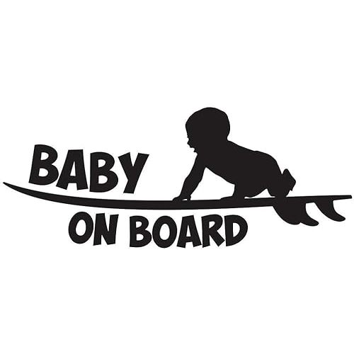 Baby On Board Funny Bumper Sticker Vinyl Decal - Surfer Baby Surfing Surfboard Sticker Sea Ocean Car Sticker Van Truck SUV Sticker