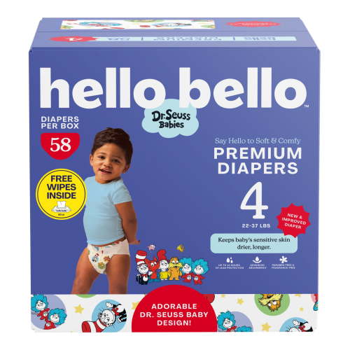 Hello Bello Premium Dr. Seuss Babies Diapers Club Box with Bonus Wipes - Size 4, 58 Count