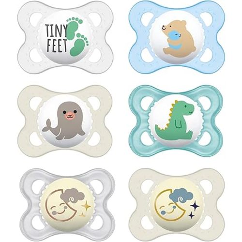 MAM Original Night Pacifiers 0-6 Months, Best for Breastfed Babies, Glow in The Dark, Unisex Boy, Value Pack, 6 Count