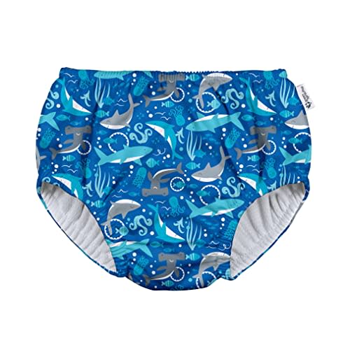 green sprouts Baby Boys Pull-up Reusable Absorbent And Toddler Swim Diaper, Royal Blue Sharks, 12 Month US